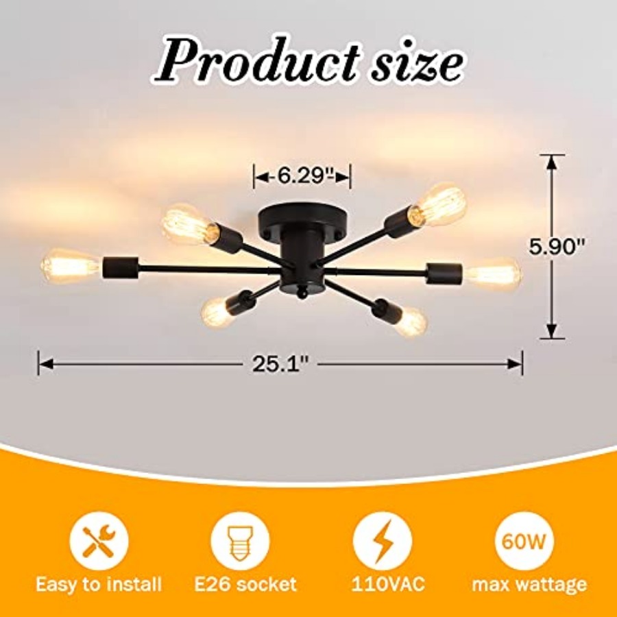 6 Lights Sputnik Semi Flush Mo - Farming A 评论和价格